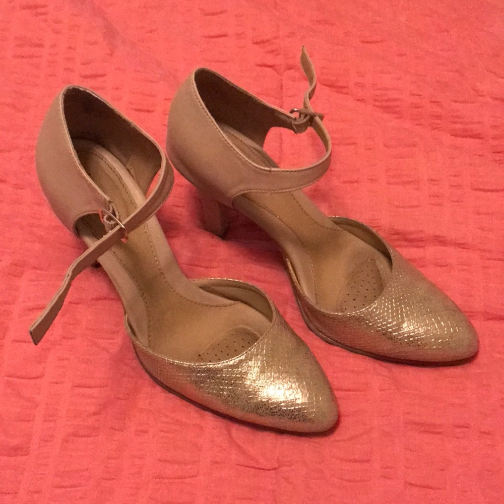 Gold and tan heels